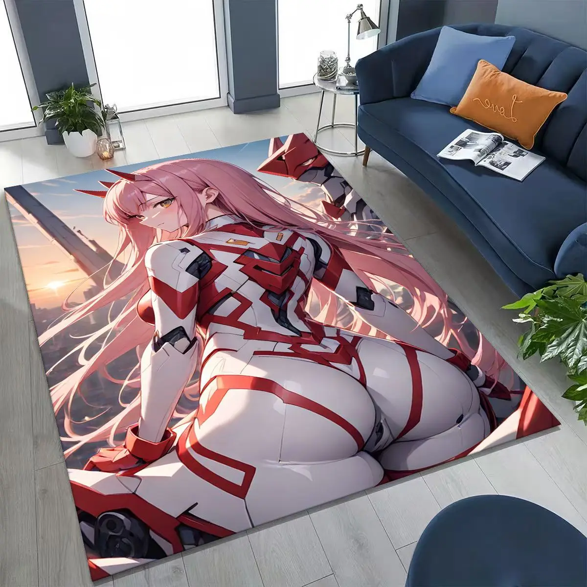 

002 Zero Two DARLING in FRANXX Sexy Girl Cartoon Carpet Rug for Bedroom Living Room Sofa Home Doormat Decor,Non-slip Floor Mat