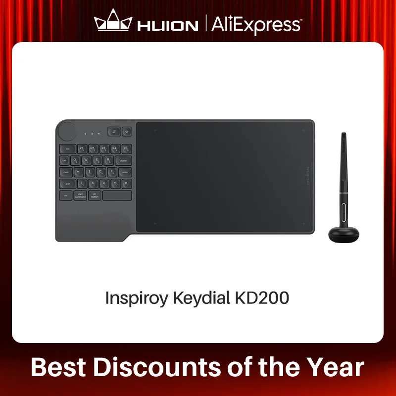 Huion Kd200 Digital Drawing Tablet Game Keydial Battery-free Pen Wireless Graphics Tablets With Keyboard