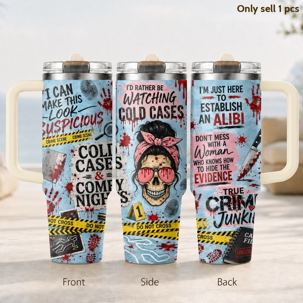 

True Crime Junkie Set Vacuum Flasks 40oz 3rd Gen Vacuum Insulated Stainless Steel Tumbler Cup With Handle Straw Lid For Gifts