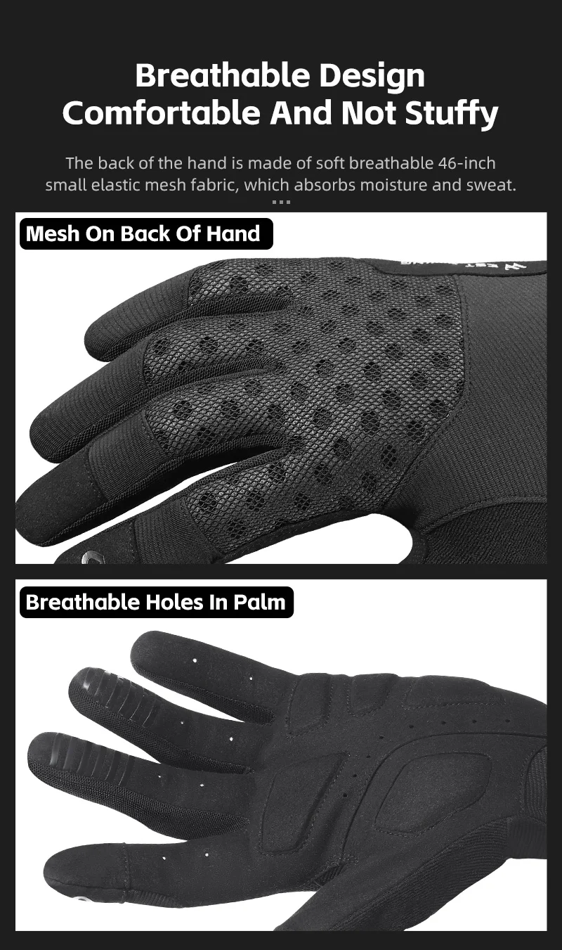 WEST BIKING Fahrradhandschuhe für Herren, atmungsaktiv, mit SBR-Polsterung, stoßdämpfend, mit Touchscreen-Funktion, für Rennrad, Mountainbike, für alle Jahreszeiten, Sport, mit vollen Fingern. – Detail 7