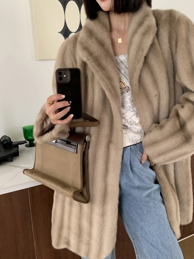 Striped Faux Fur Long Coat for Women Fluffy Jacket Thick Overcoat Warm Mink Fur Coat, Synthetic Fur Jacket Winter Clothes 2024