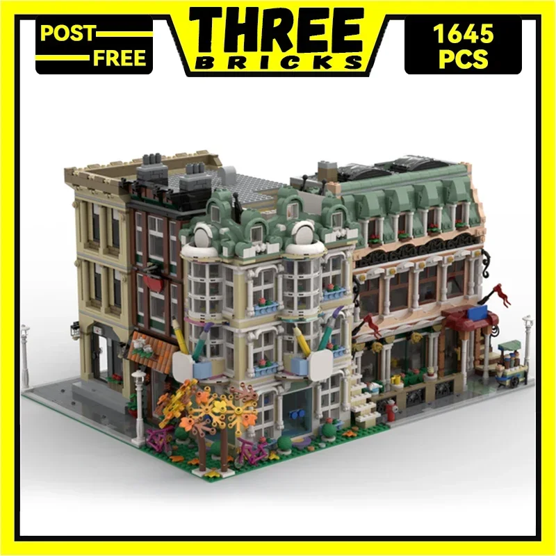 Three bricks Moc Bausteine Street View Modellreihe Kunstschule Gebäude technologie Ziegel DIY Spielzeug für Kinder Kinder Geschenke