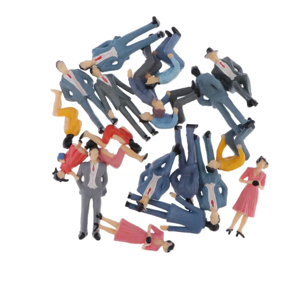 20x ミニチュア人物フィギュア鉄道模型ジオラマ風景構築キット、1:30 G スケール
