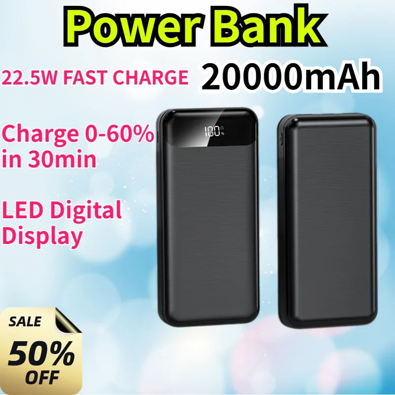 20000mAh Power Bank, 22.5W Fast Charging Portable Charger USB C External Battery Pack LED Display for IPhone Samsung Xiaomi
