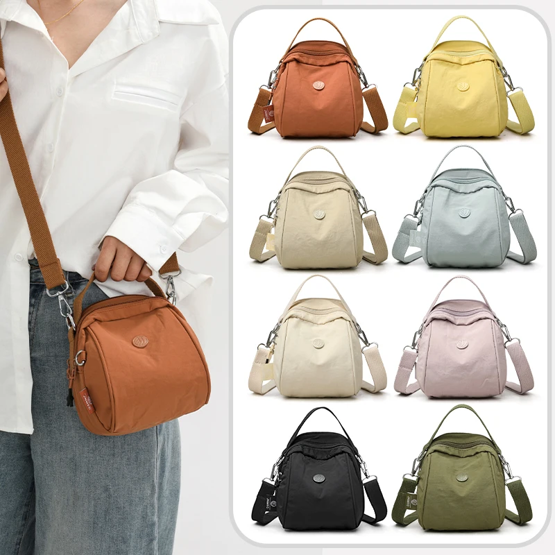

Women's Nylon Crossbody Bag With Detachable Strap & Zipper Closure - Multi-Color Solid Casual Shoulder Purse Suitable For Commut