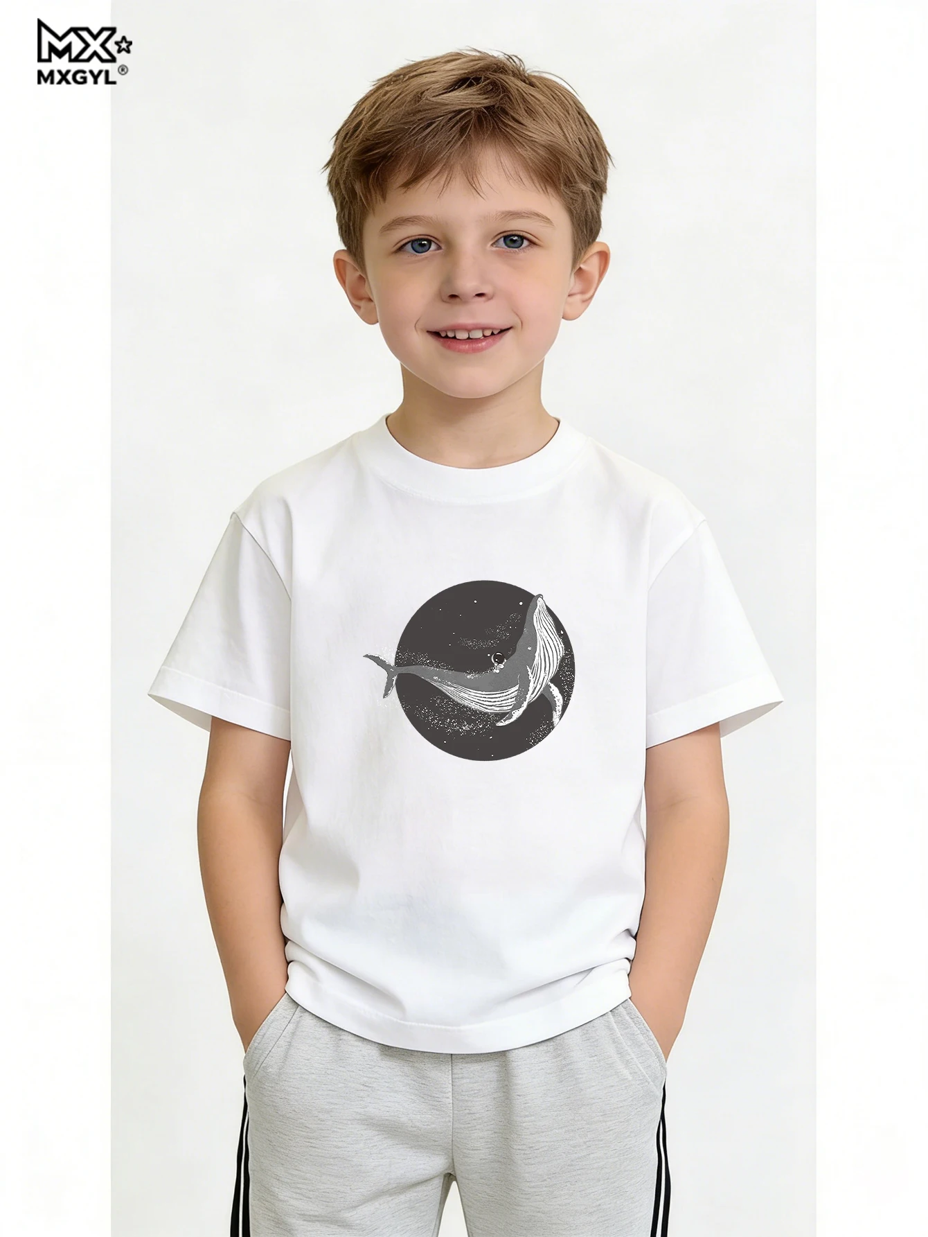 Dolphin Moon Printed T Shirt For Girls/Boys Funny Kids Clothes White/Pink/Blue/Gray Tshirt 2026 Summer Fashion Tops Tee Shirt
