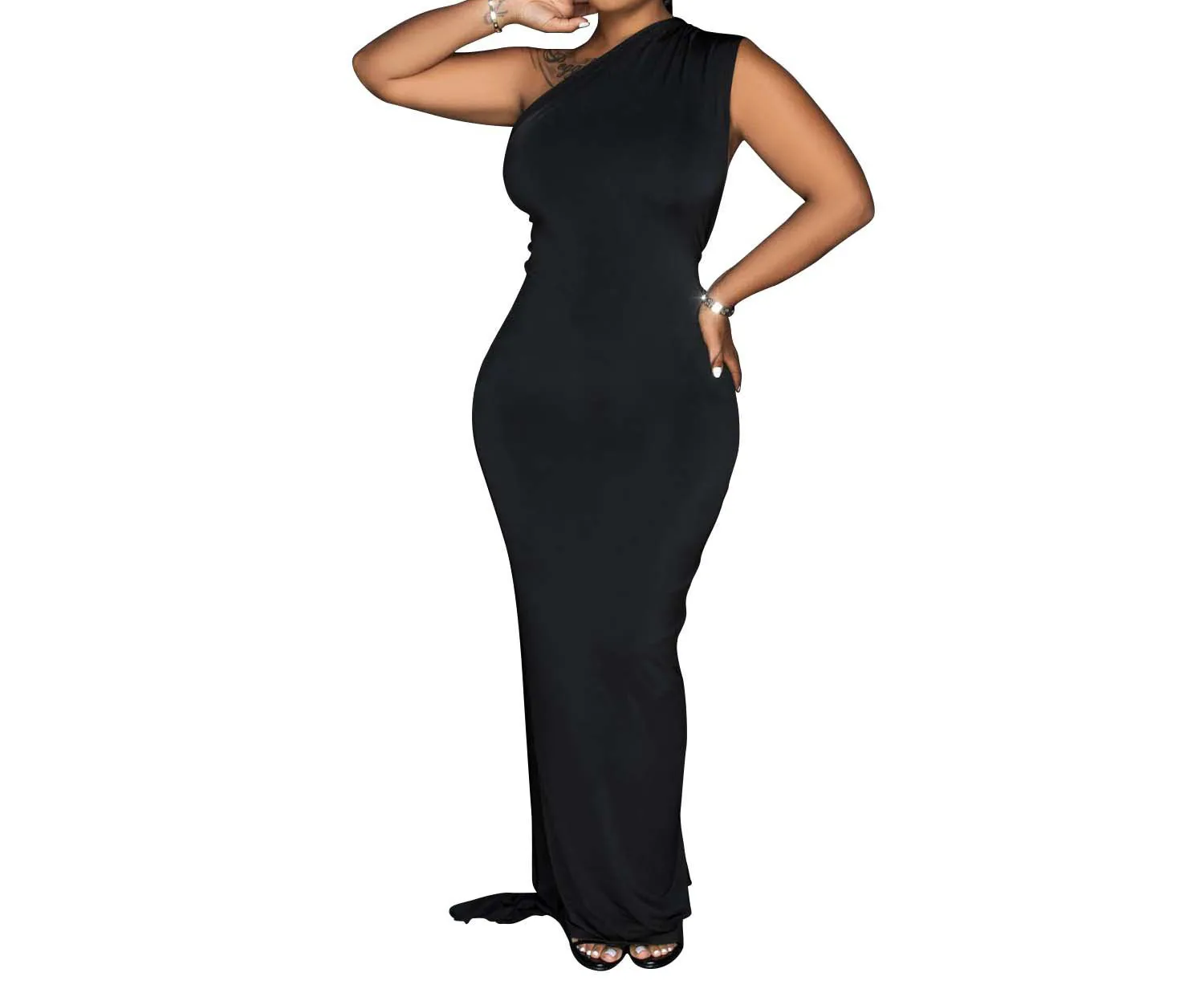 

Dress for Women Fashion Slant Neck Sexy Solid Color Backless Pleated Irregular Dinner Elegant Long Skirt