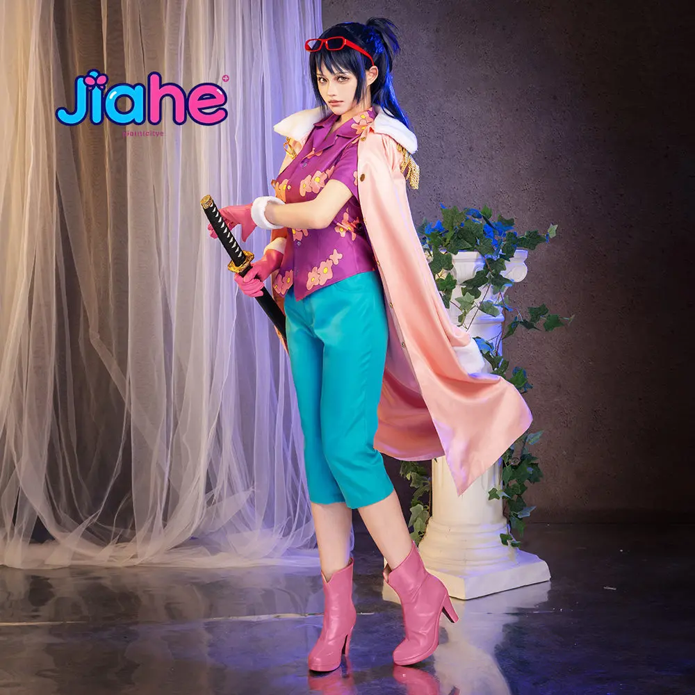 Anime OP Tashigi two years later Cosplay  Costume  Women pink coat floral shirt gloves glasses Halloween party suit tailor-made - view 5