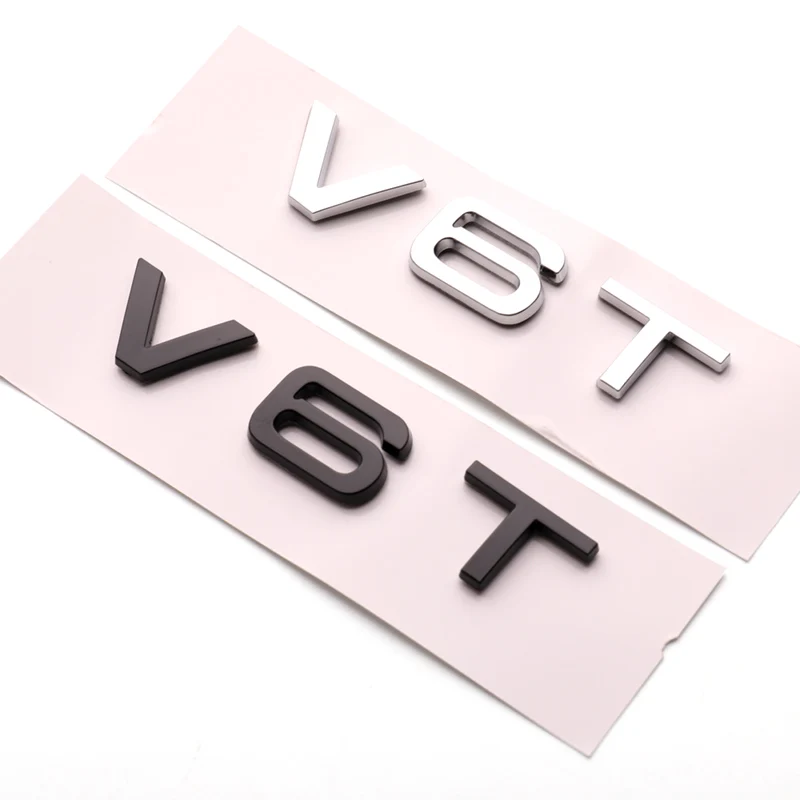 3D ABS Chrome Black V8T Logo V6T Emblem Letters For Car Stickers A4 A1 A5 Q3 Q5 Q7 S5 A6 V6T S8 V8T Badge Decal Accessories