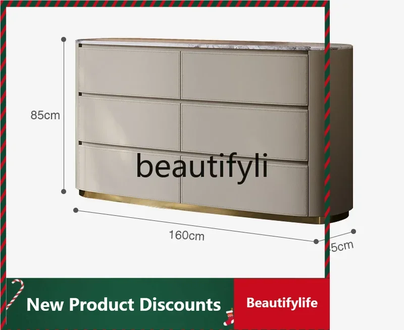 

Light luxury six-bucket dining side cabinet Italian high-end bedroom TV cabinet storage drawer storage porch cabinet D80