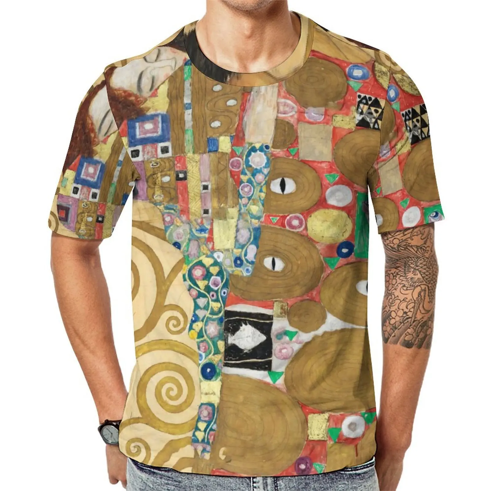 Gustav Klimt T-Shirt Stoclet Frieze Print Trendy T Shirts Men Streetwear Tshirt Beach Short Sleeves Graphic Tops Big Size