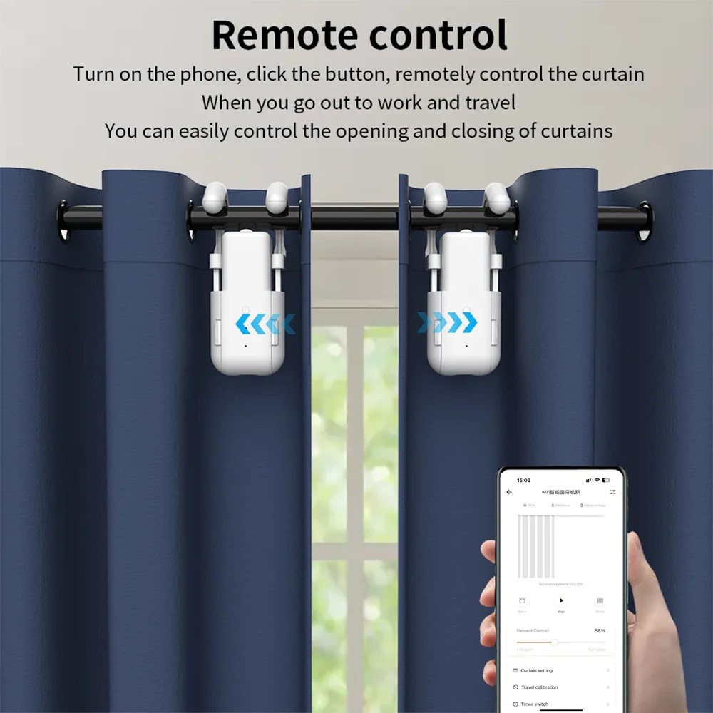 WiFi 3 in 1 Smart Curtain Motor Electric Curtain Robot Auto Opener No Wiring Support APP (Equipped with remote control) - Image 3