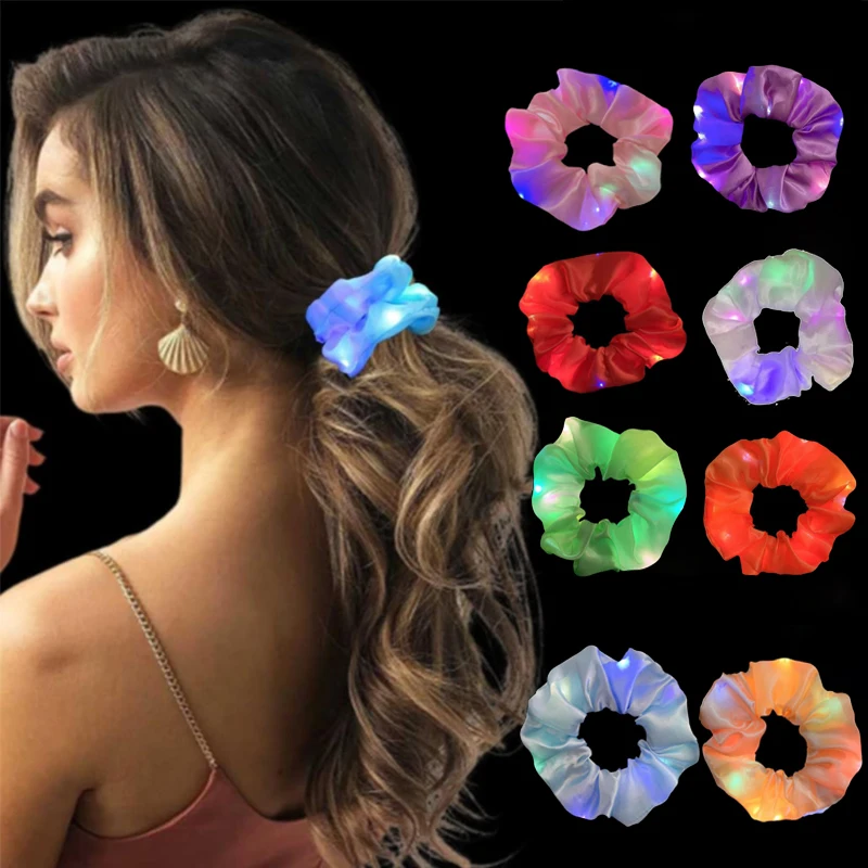 10 Color Glow Scrunchie Girls Woman Dance Party Hair Birthday Accessories Women Hair Rope Flashing Hair Scrunchies LED Scrunchy