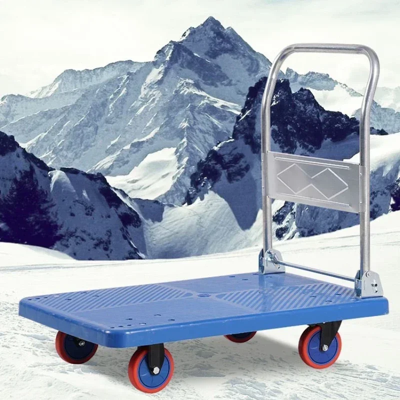 Household Goods Folding Trolley Pull Goods Small Trolley Warehouse Four-wheel Silent Shopping Trolley Handling Flatbed Truck