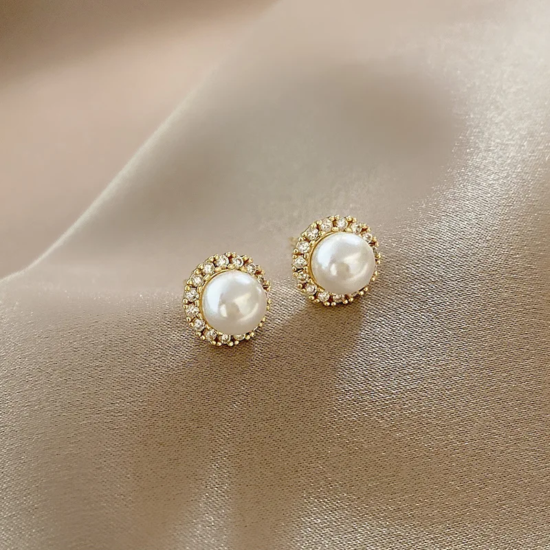 Simple Fashion Pearl Earrings Female Isn Wind Micro-inlaid Zircon Earrings Cold Wind Niche All-match Ear Accessories