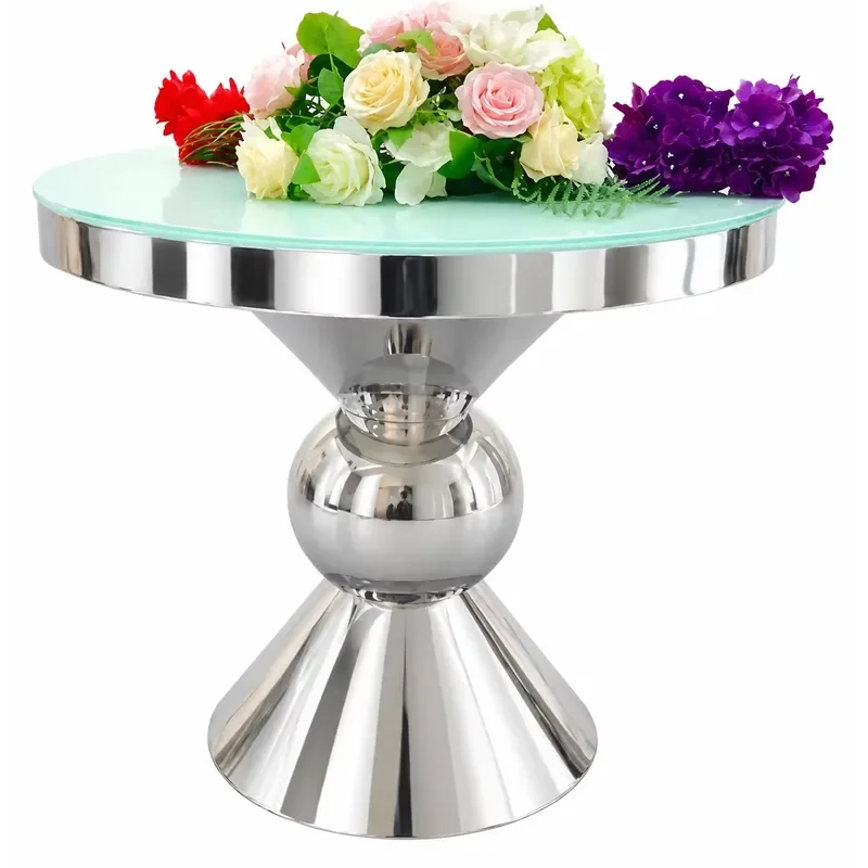 Glass Tops Round Cake Party Table for Hotel Wedding Events Hot Stainless Steel Legs