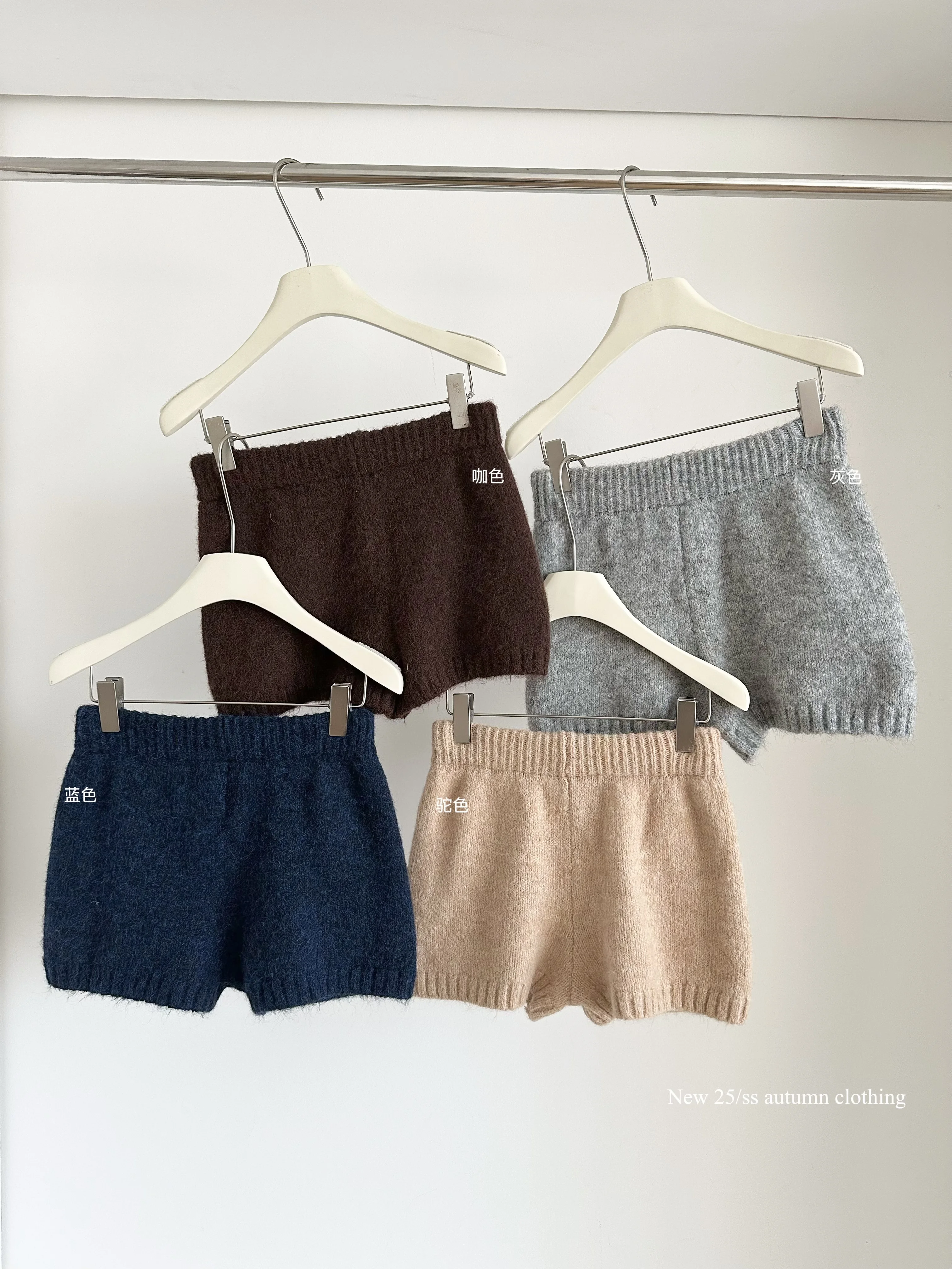 Women's Casual Spring Autumn Two Pieces Knitted Shorts Set Lady Turn Down Collar Long Sleeve Pullover Sweater + Shorts