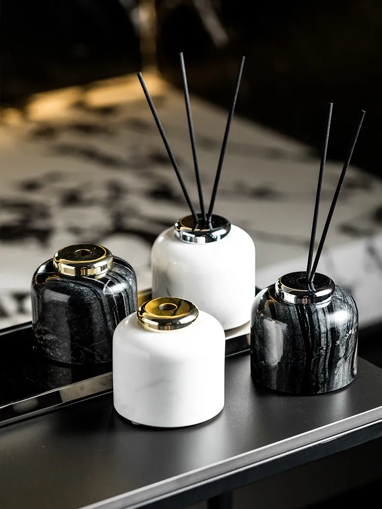 Natural Marble Perfume and Aroma Bottle Square Marble Bathroom Essential Oil Storage Bottle Fragrance Diffuser for Room Bedroom