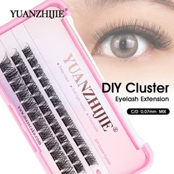 YUANZHIJIE 3 Lines C/D Curl 0.07 Thickness DlY Eyelash Extension Matte Black Soft Natural Segmented Cluster Lashes Easy to Graft