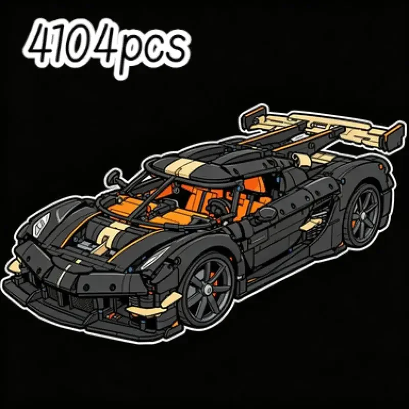 Technic Wide Body Race Vehicle Building Blocks, Adjustable Rear Wing, 4104pcs Complete Gear Transmission System Adult Collect  A