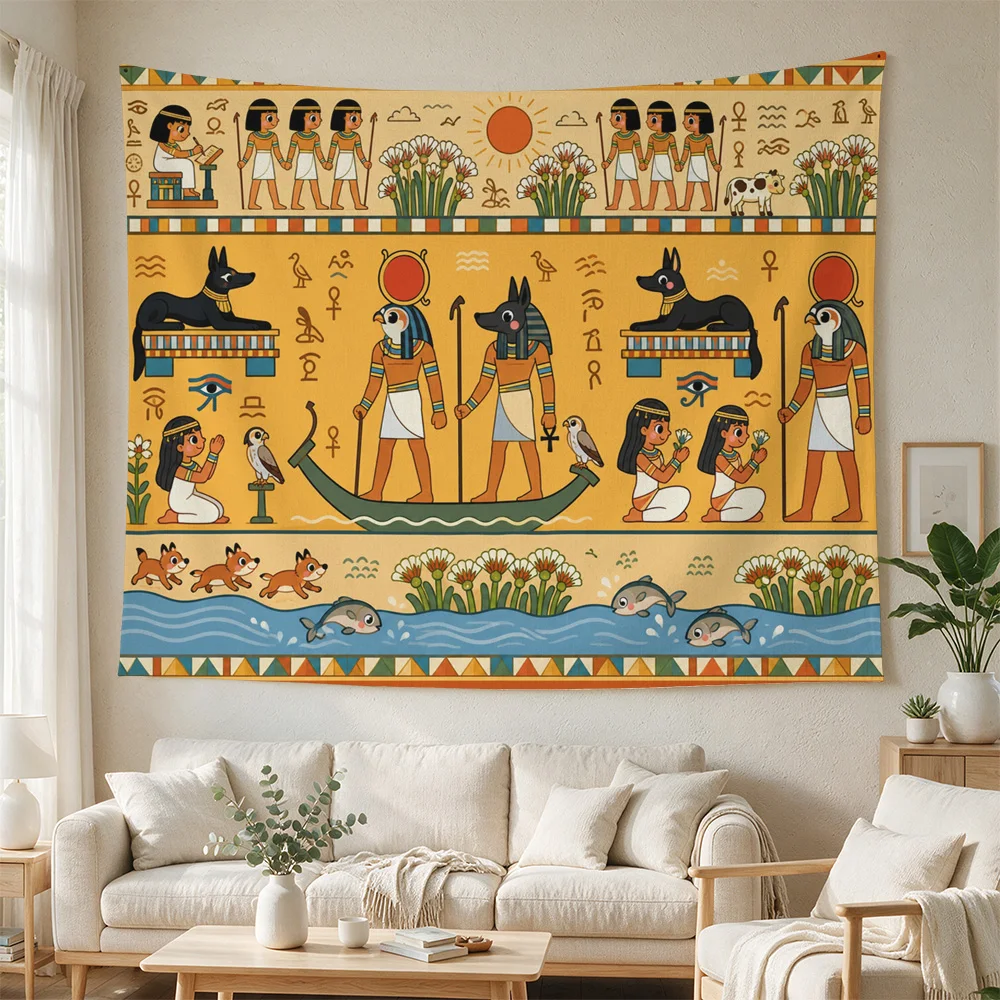 Vibrant Egyptian Pharaoh Wall Hanging Tapestry Boho Chic Tropical Jungle Decor for Living Room Bedroom