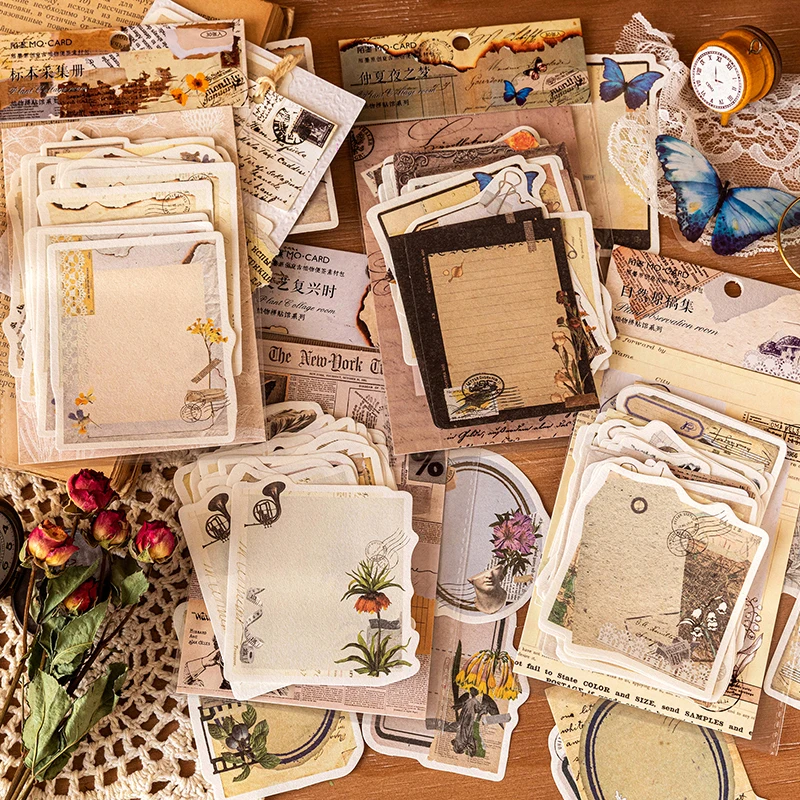 Card Lover 30 Pcs Plant Collage Series Vintage Sticky Notes for Journal Scrapbooking Light Paper Notepad Memo Pad