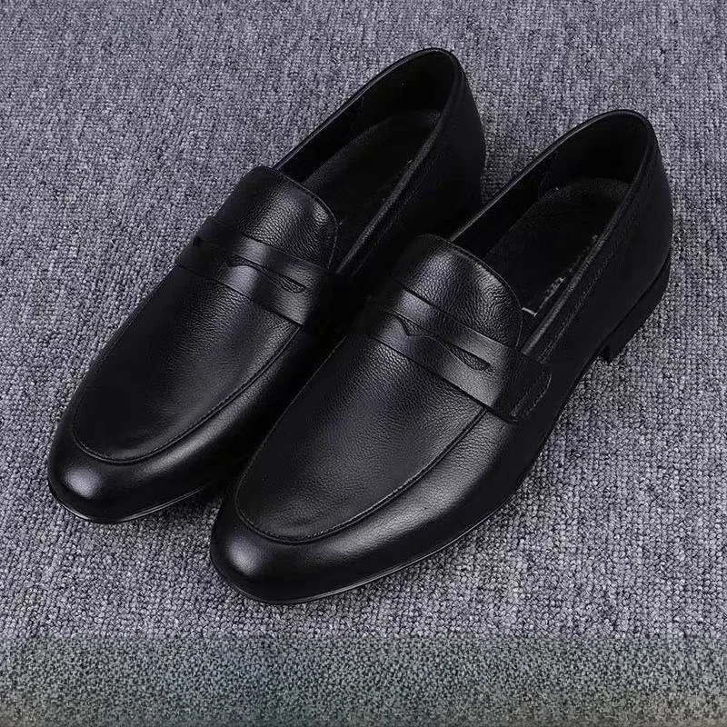 Zapatos Casuales de Cuero Suave y Transpirable para Hombre, Estilo Primavera-Otoño, Zapatos de Negocios Sin Cordones, Estilo Británico, Punta Redonda, Tacón Bajo