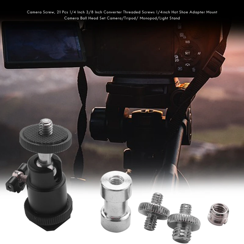 Hot Sale-Camera Screw, 21 Pcs 1/4 Inch 3/8 Inch Converter Threaded Screws 1/4Inch Hot Shoe Adapter Mount Camera Ball Head Set Ca