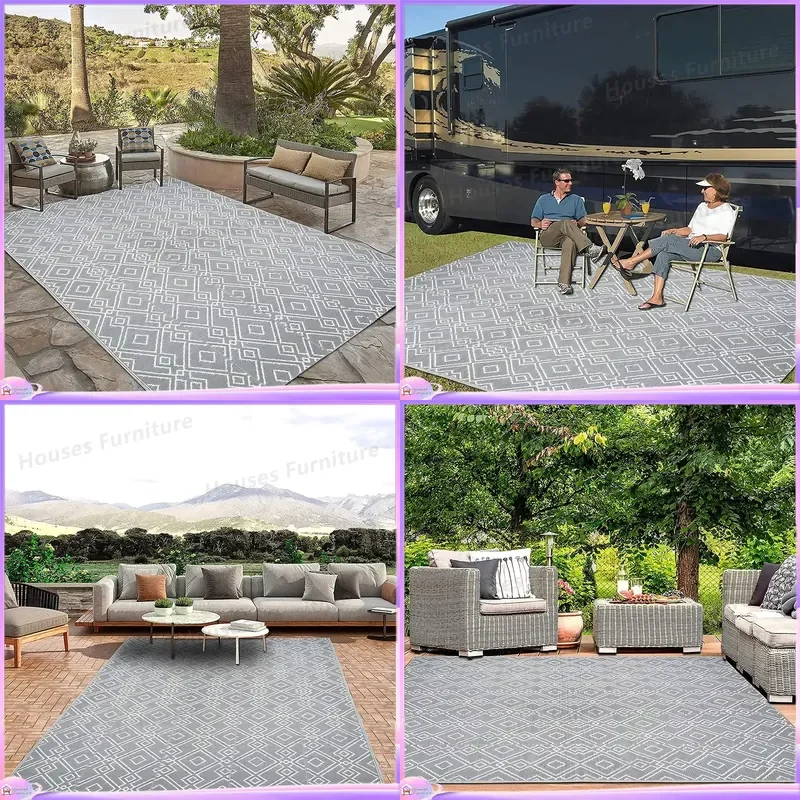 Custom Waterproof Folding Outdoor Carpet PP Plastic Terrace Rug Anti Slip Patio Mat Portable Picnic Blanket Garden Floor