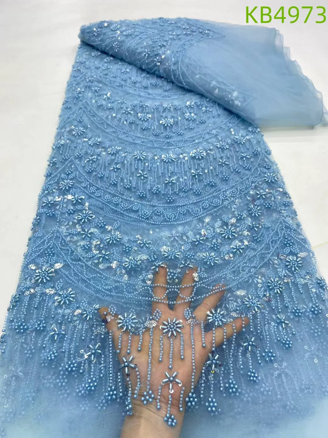 

5 Yards Dubai Lace Fabrics Quality 2024 Pink Beaded Tulle Lace Nigerian Wedding Dress Lace Fabrics Sequence For Sewing KB4973