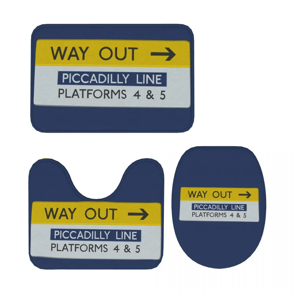 

London Underground Way Out Sign 3 Pcs Bath Mat Bathroom Set Toilet Lid Cover Home Decor Non-Slip Carpet Floor Rug