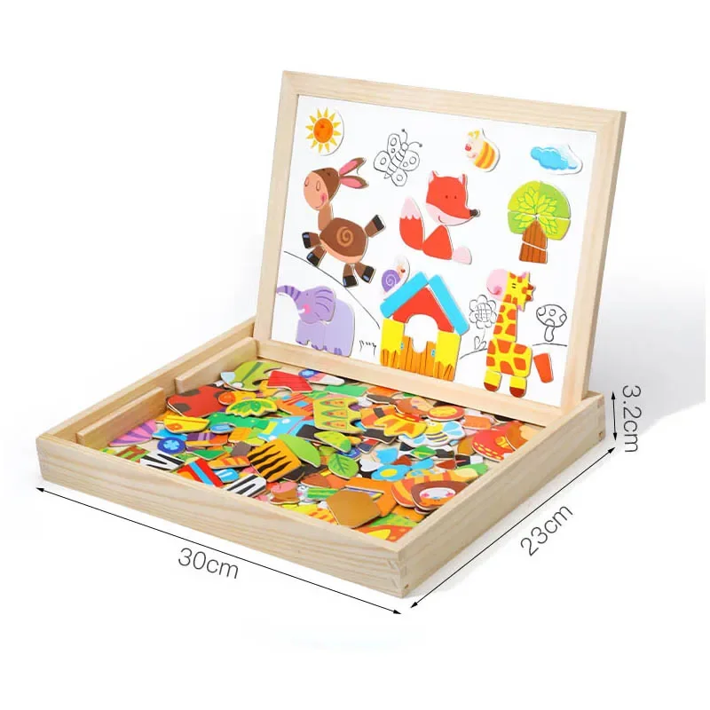 Wooden Multifunction Magnetic Drawing Board Learning Educational Puzzle Toy Kid 3D Writing Board Children Jigsaw Blackboard Gift