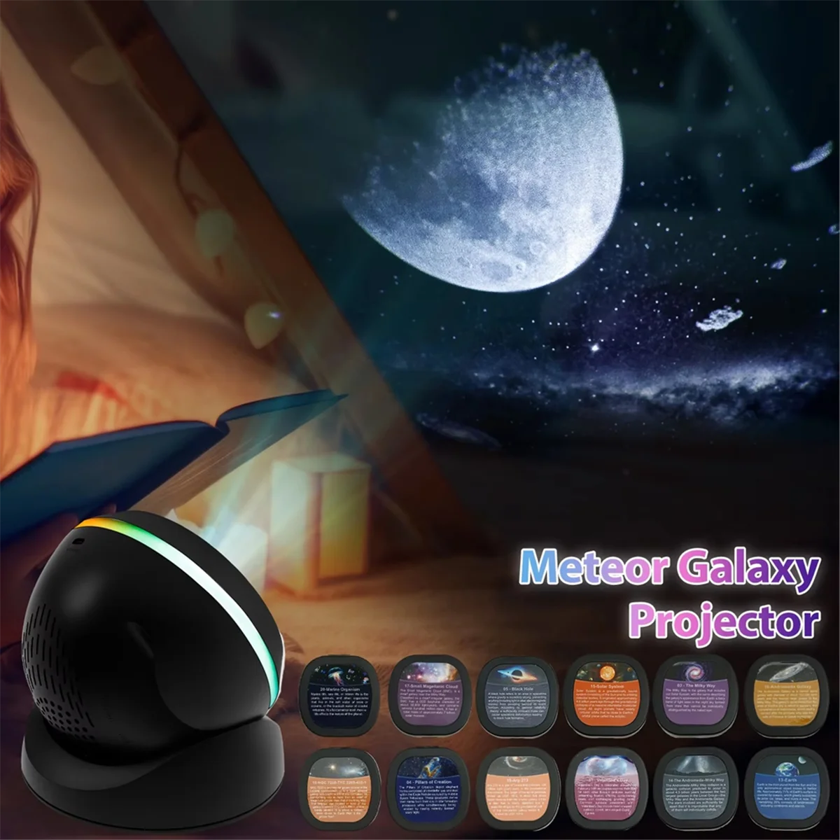 

Проектор Meteor Galaxy HD, проекционный звездный проектор, реалистичный звездный 360° ° Вращающийся реалистичный инструмент «Звездная ночь»