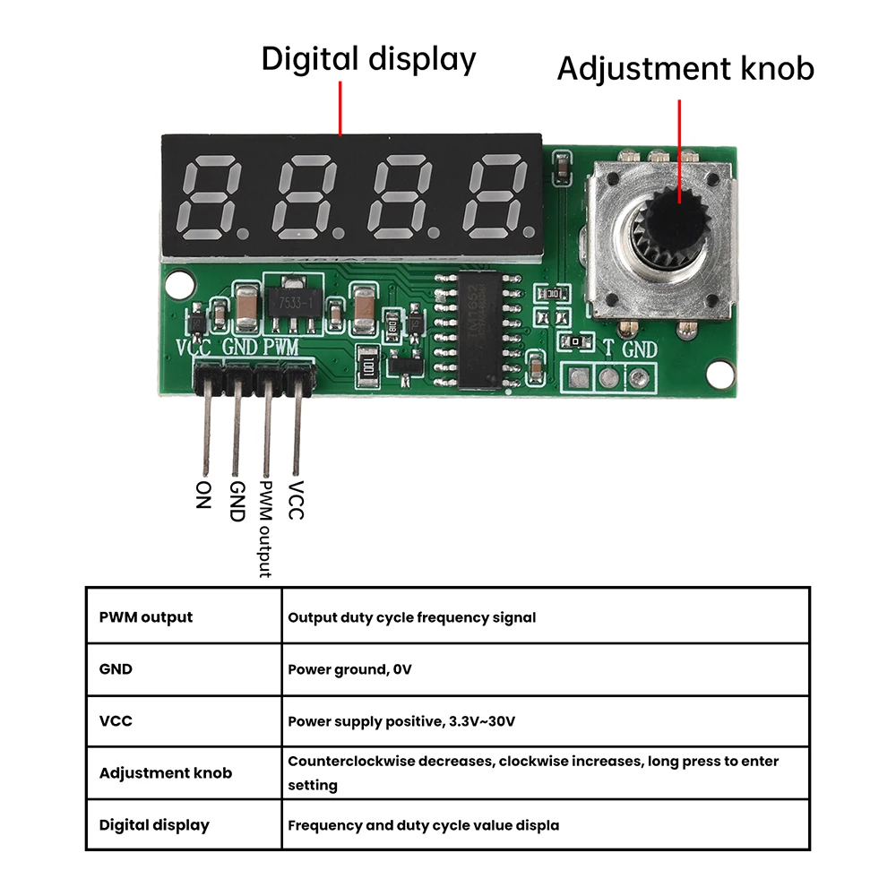 PWM Signal Generator Module Adjustable Duty Cycle 1Hz-5MHz Square Wave High Precision Digital Display for Motor Control
