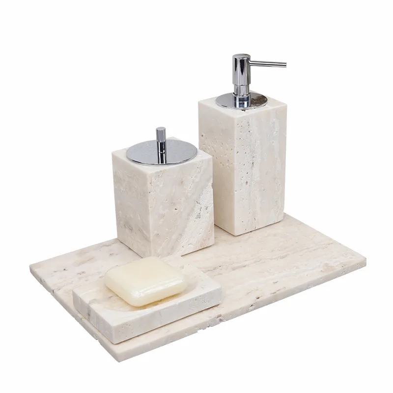 Support customization Wabi-sabi Wind Travertine Washroom Set Bathroom Set Natural Marble Stone Tray Storage Shooting Props