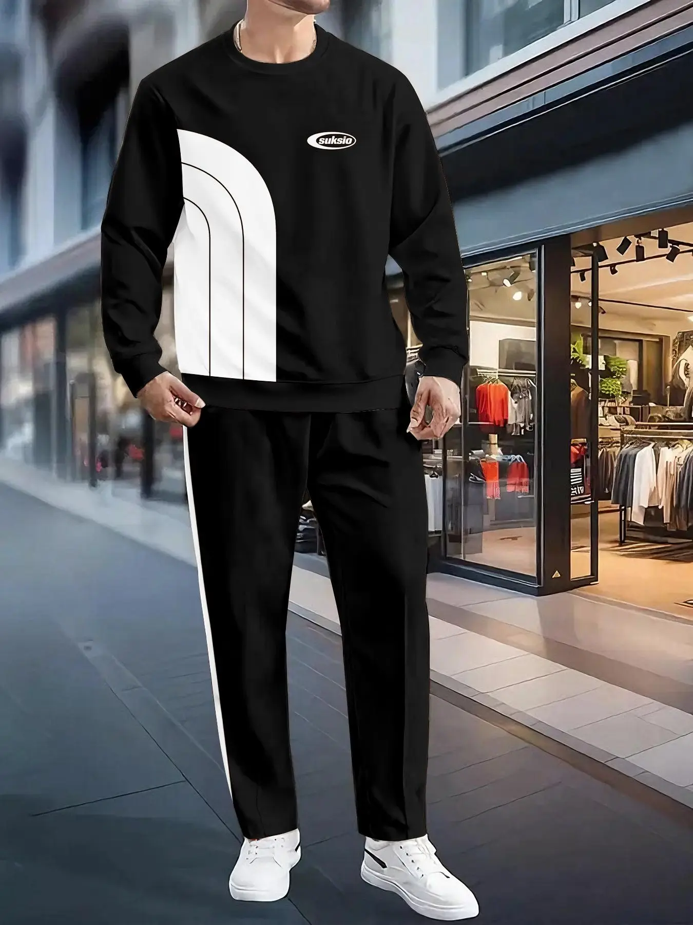 Комплект из 2 предметов, модный мужской спортивный топ с длинными рукавами и длинные брюки в европейском и американском стиле.