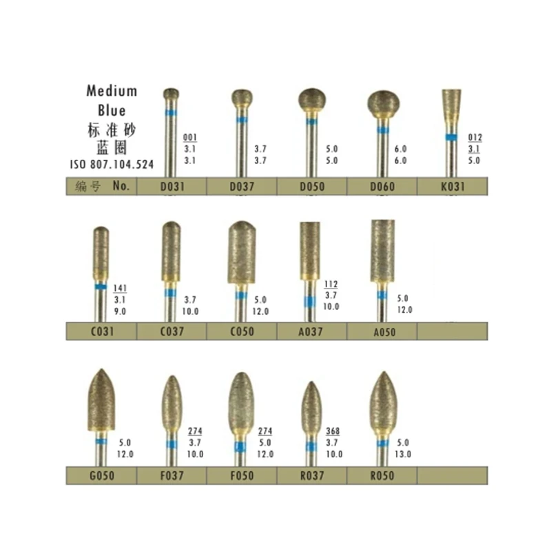 10Pieces Dental Lab Burs Fully-sintered Diamond Burs 170 Mesh Medium Blue Color