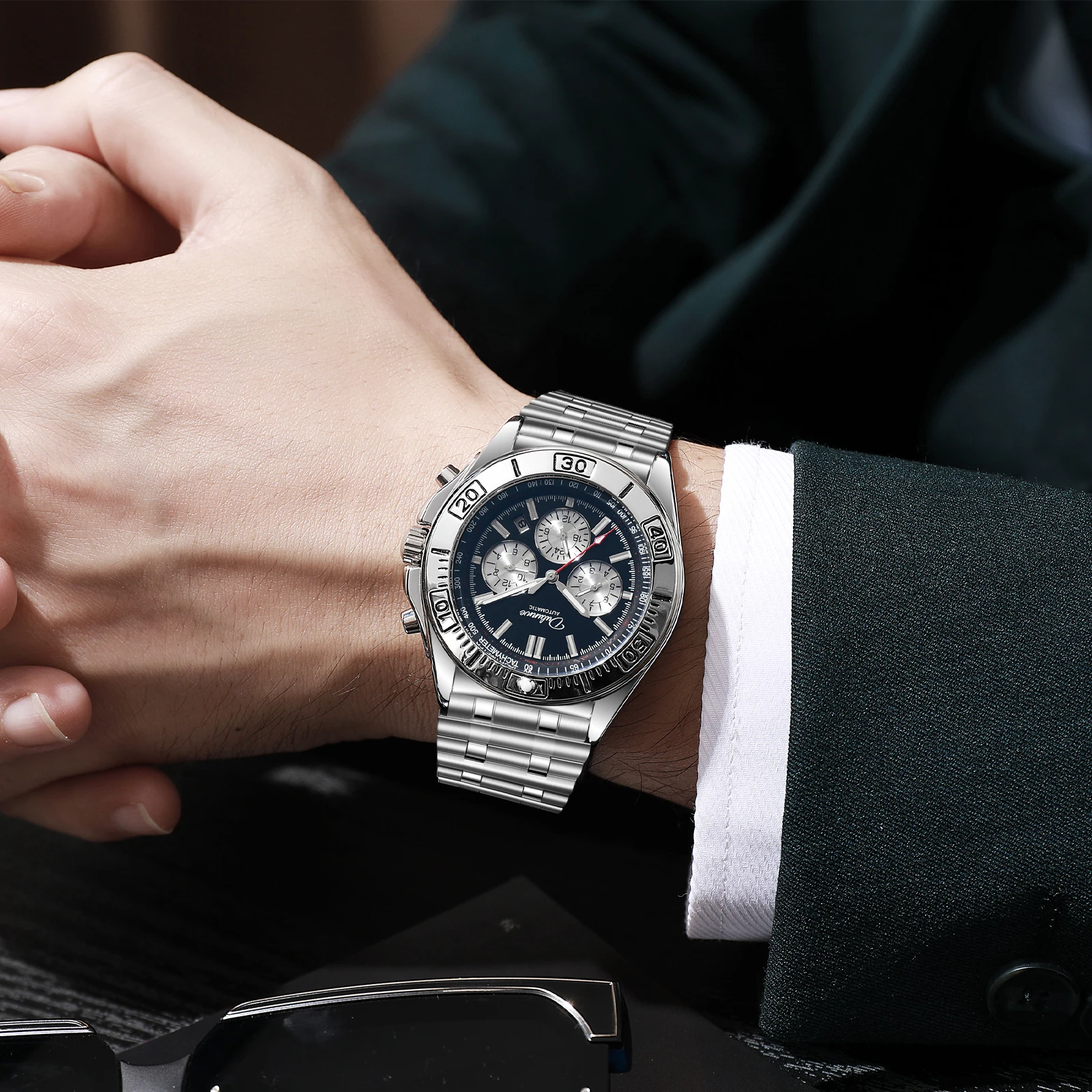 Dulunwe Fashion Men's Automatic Watch Luxury Brand Multi-Function Chronograph Small Dial 30M Waterproof Sports Mechanical Watch