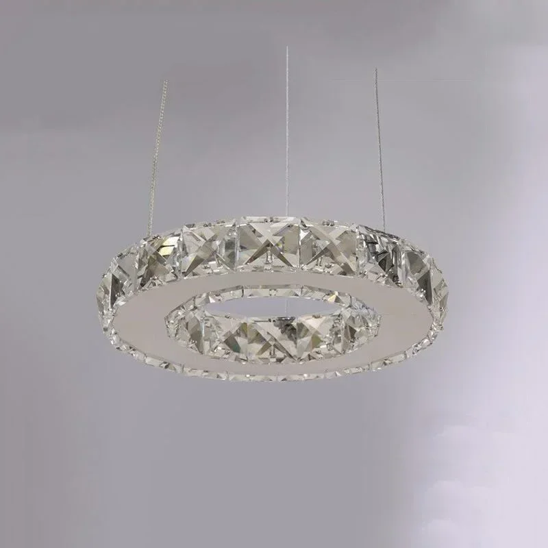 Silver Crystal LED Chips  Lamp Lighting Fixture  Circle Light Diameter 200mm Pendant in Bedroom Living Room Lustre De