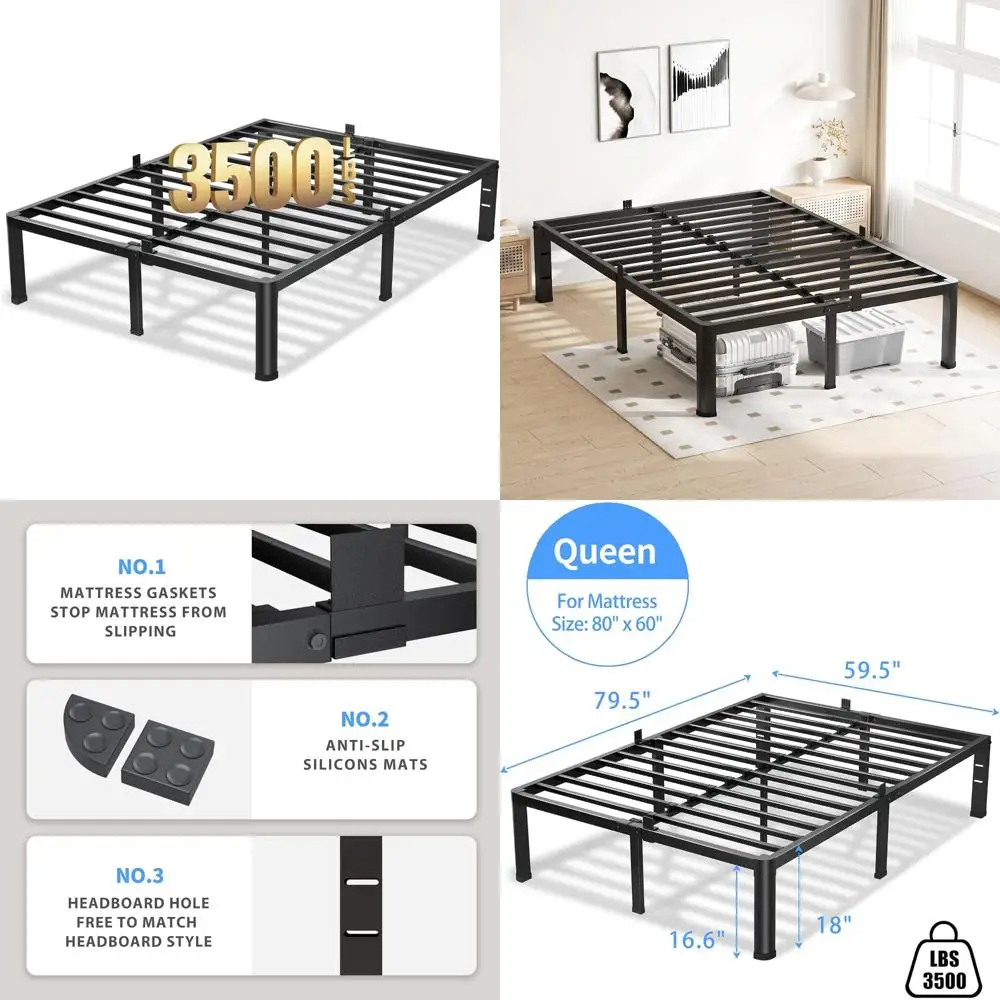 18 Inch Queen Size Heavy Duty Metal Bed Frame with Round Corner Legs and