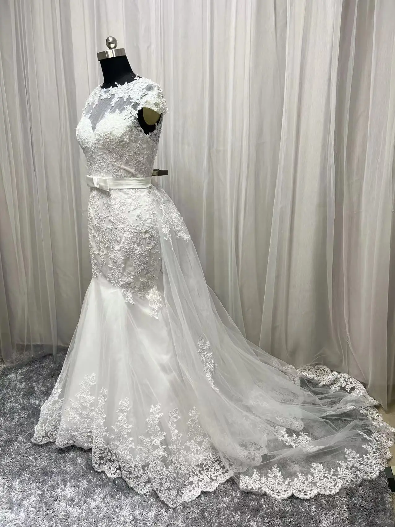 Reale foto elegante Tulle 2 In 1 abito da sposa sirena su misura applicazioni In pizzo con perline gonna staccabile Plus Size abiti da sposa