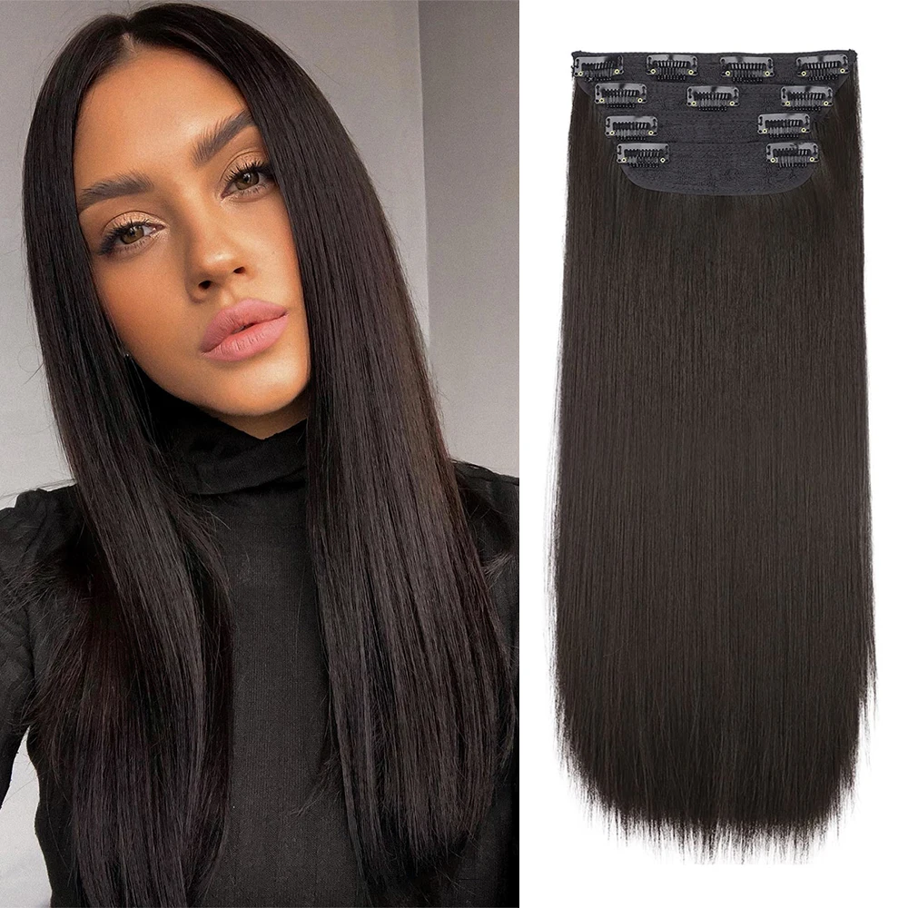 

20inch Straight Hair Extension Synthetic Clips In Hair Extension For Women 4Pcs/Set 11Clips In Thick Hairpiece For Girls Women