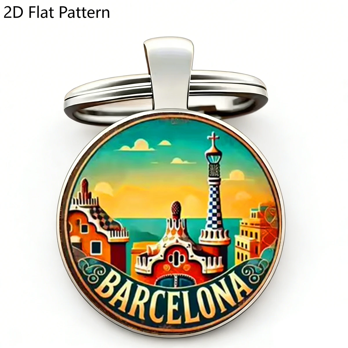 1PC Retro Barcelona Keychain Vintage Metal Glass Dome Keyring Perfect for Car Key Bag Holiday Travel Accessory Spain Souvenir
