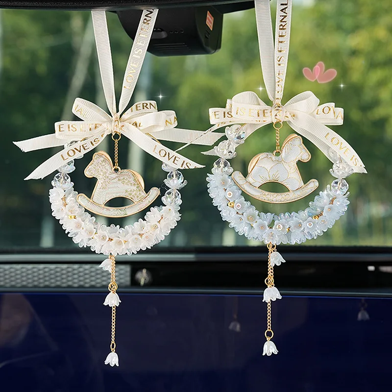 2026 Car Pendant Exquisite Crystal Bell Orchid Flower Pony Car Pendant Decor Car Rear-view Mirror Hanging Senior Sense Gifts
