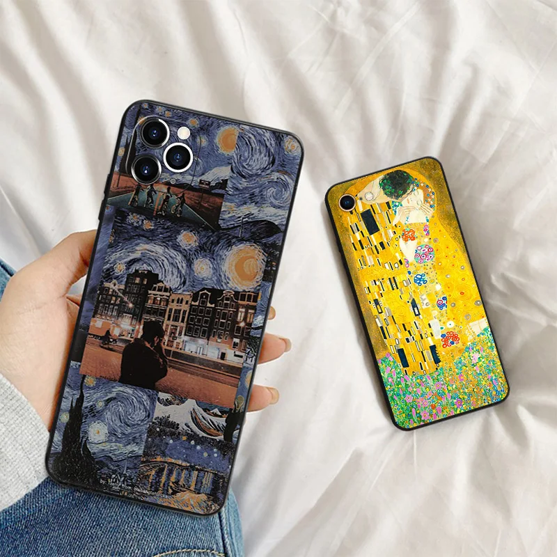 Silicone Black Phone Cases for iphone 16 Pro Max 7 8 14 15 Plus SE XR 11 12 13Mini 15Pro Van Gogh Starry Night Medusa Soft Cover