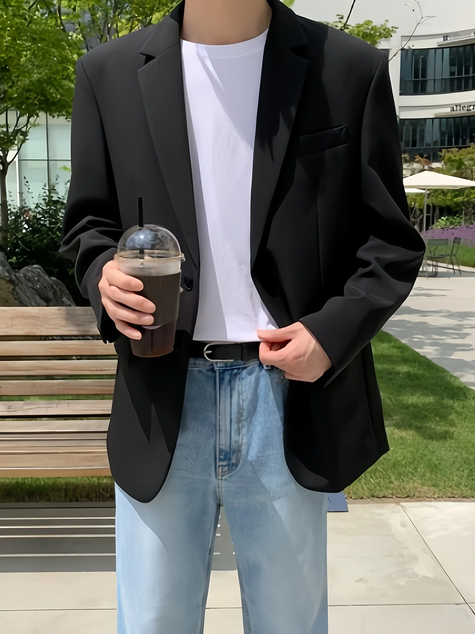 

1 Piece of Stylish and Cool Casual Business-Style Solid Color Men's Suit Jacket, Fashionable and Trendy Blazer with Fake Chest Pockets (Only Includes the Blazer), Suitable for Work Commute and Everyday Casual Wear