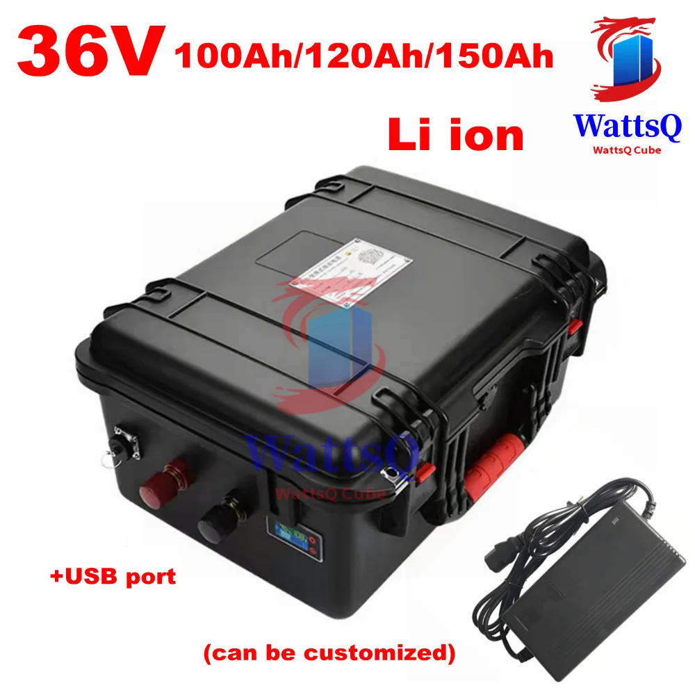 

IP67 waterproof 36V 100Ah 120Ah 150Ah Lithium ion 3.7V Li-po battery pack for 3000W fishing boats trolling mortor+10A Charger