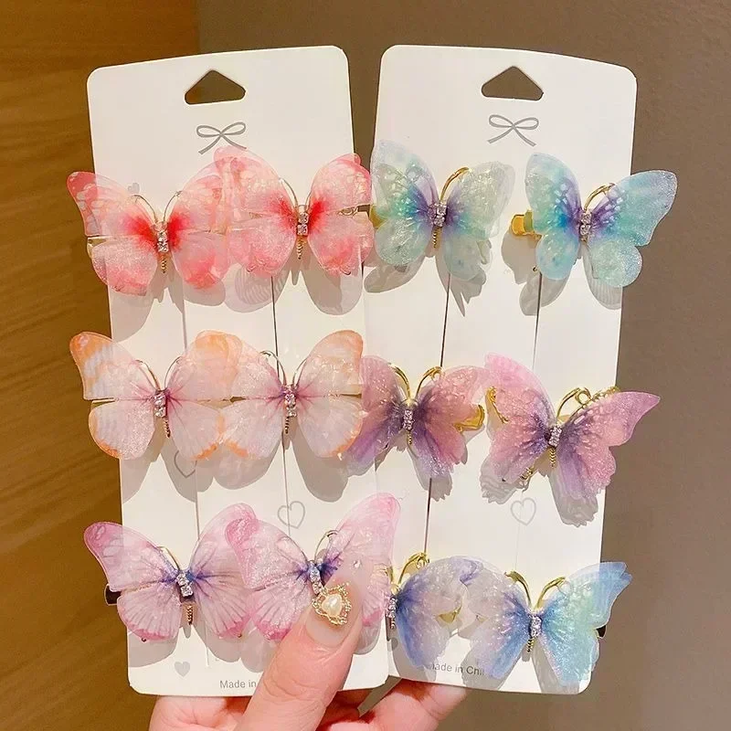 Horquillas de mariposa coloridas para niña, pasadores para el cabello para mujer, adorno para el cabello dulce, tocado de arcoíris, accesorios para el cabello de moda, 2/6 Uds.