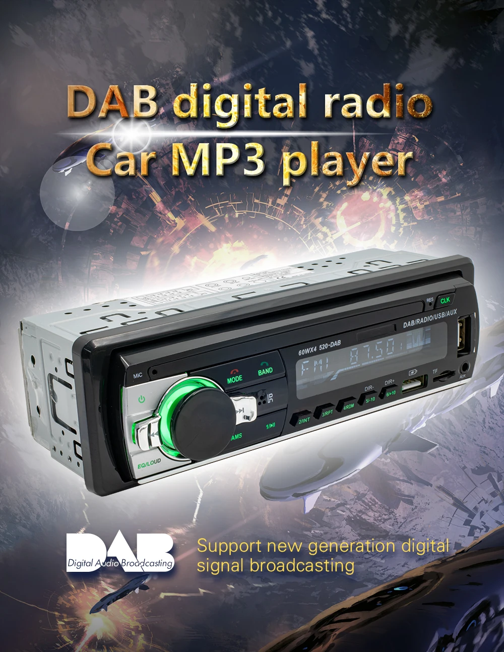 Ptopoyun Dab Radio DAB+ Car MP3 Multimedia Player JSD-520 AM FM Audio Stereo Receiver 12V In-Dash 1din Bluetooth Autoradio