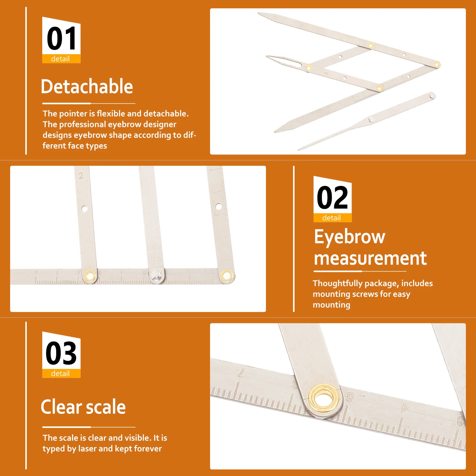 الفولاذ المقاوم للصدأ النسبة الذهبية الحاجب حاكم قابل للتعديل أداة قياس ل الحاجب الوشم Microblading تحديد المواقع رسم الشفاه